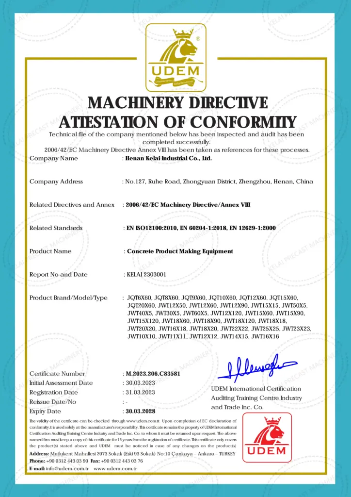 Machinery Directive – Attestation of Conformity